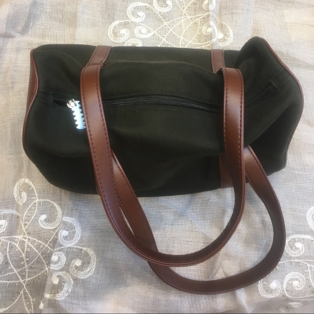 LA City wool/pleather zippered satchel bag EUC